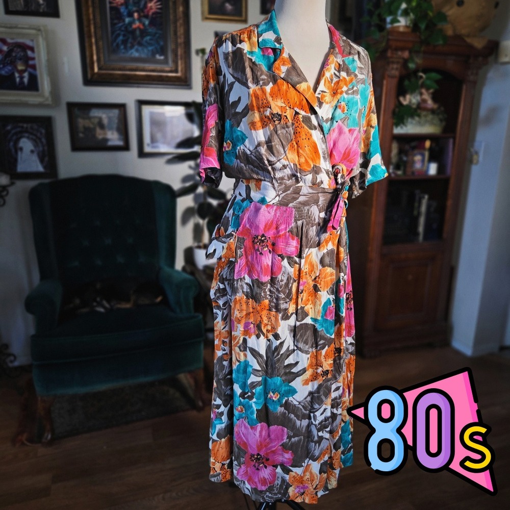 Carole Little Wrap Dress Saint-Tropez West Vintage 80s Floral Rayon Midi 12